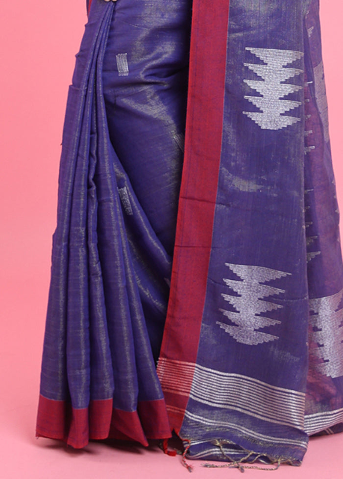 Blue Spun Silk Saree With Blouse Piece Sale With Paypal