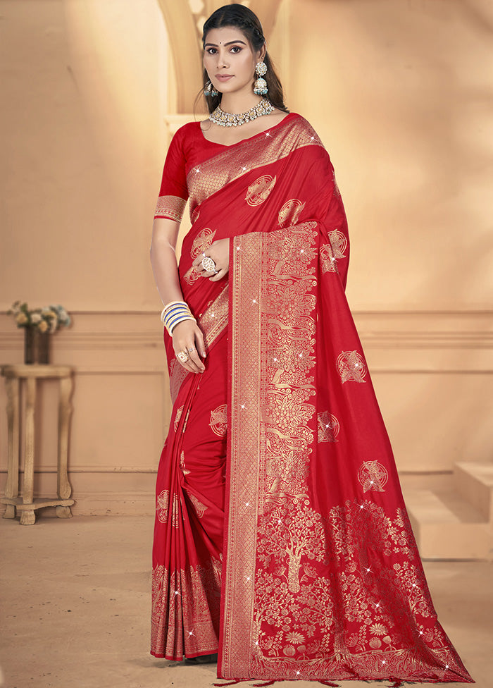 Red Spun Silk Saree With Blouse Piece Geniue Stockist Cheap Pice