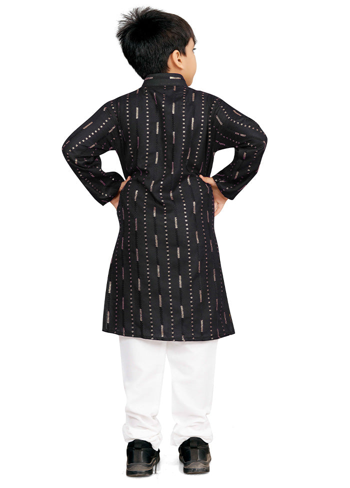 Black Cotton Silk Kurta Pajama Set Discount For Sale