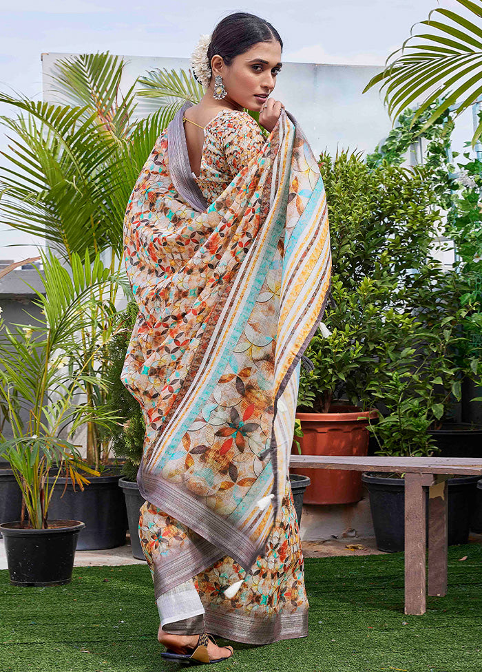 Beige Linen Silk Saree With Blouse Piece Buy Cheap Big Discount