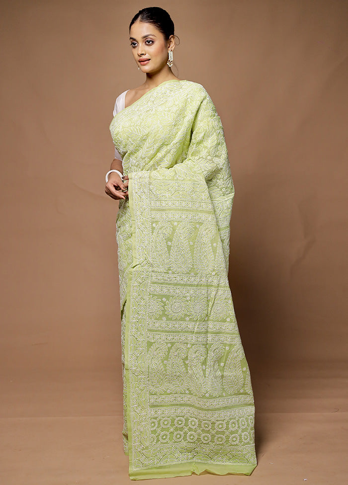 Green Handloom Pure Cotton Saree With Blouse Piece Choice