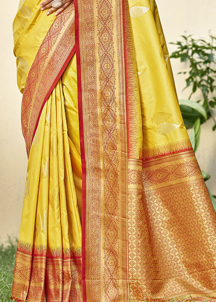 Yellow Dupion Silk Saree With Blouse Piece Explore Cheap Pice