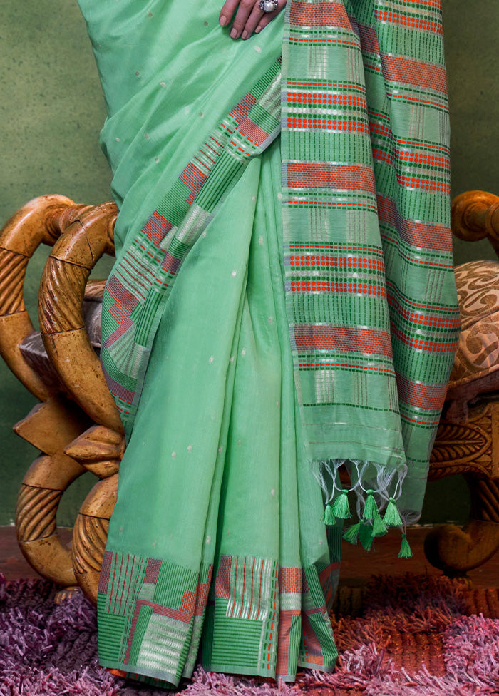 Mint Green Cotton Saree With Blouse Piece Online Online For Sale