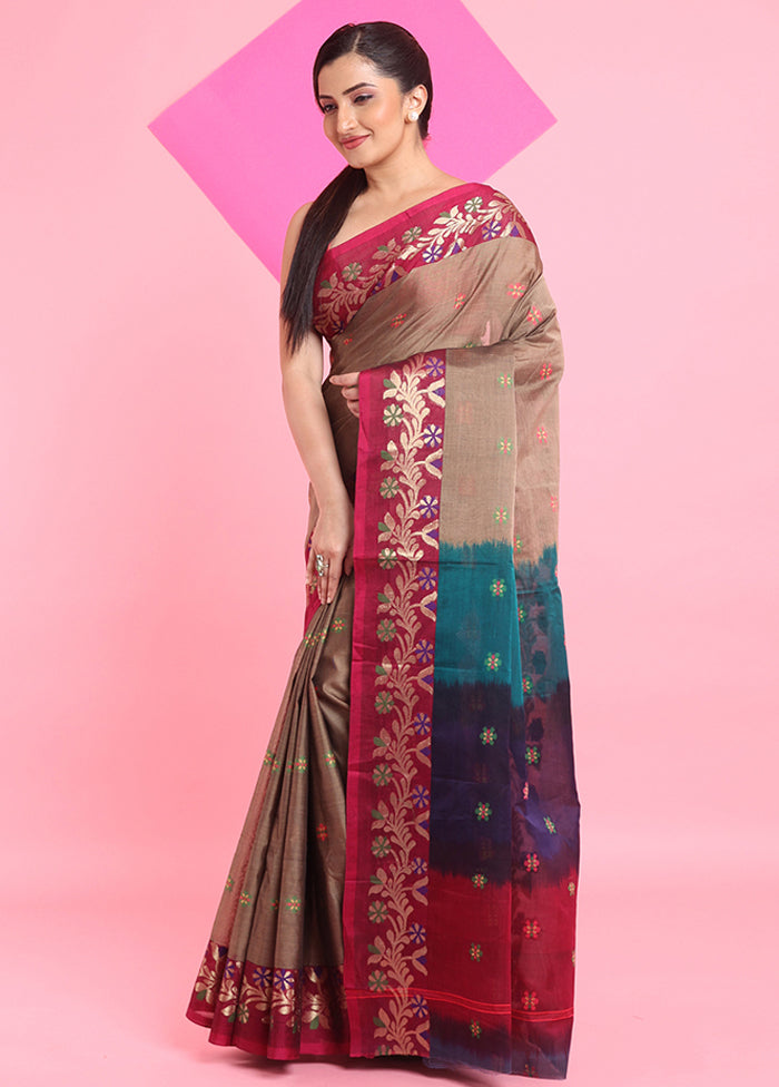 Beige Cotton Woven Work Saree Without Blouse Piece Official Site For Sale