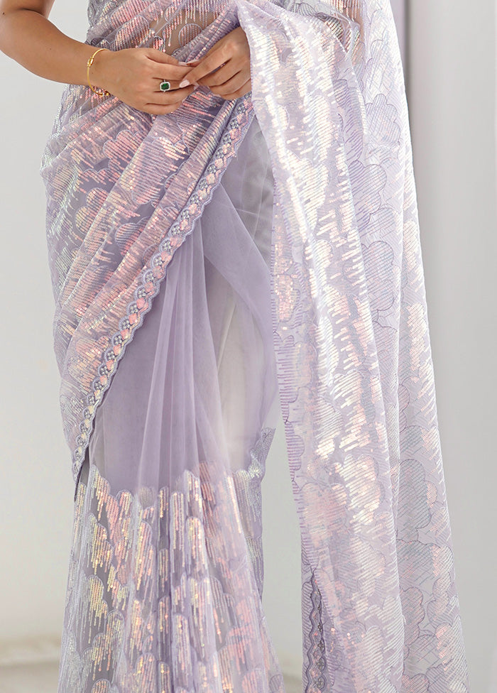 Lavender Net Net Saree With Blouse Piece Get To Buy Cheap Online