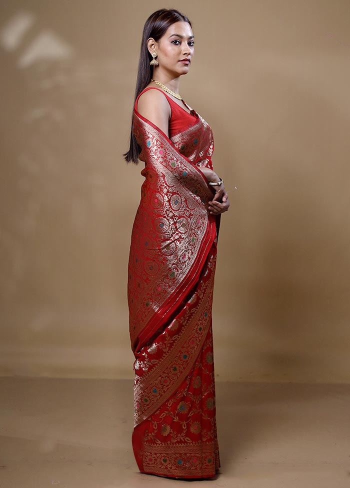 Red Georgette Saree With Blouse Piece Genuine Sale Online