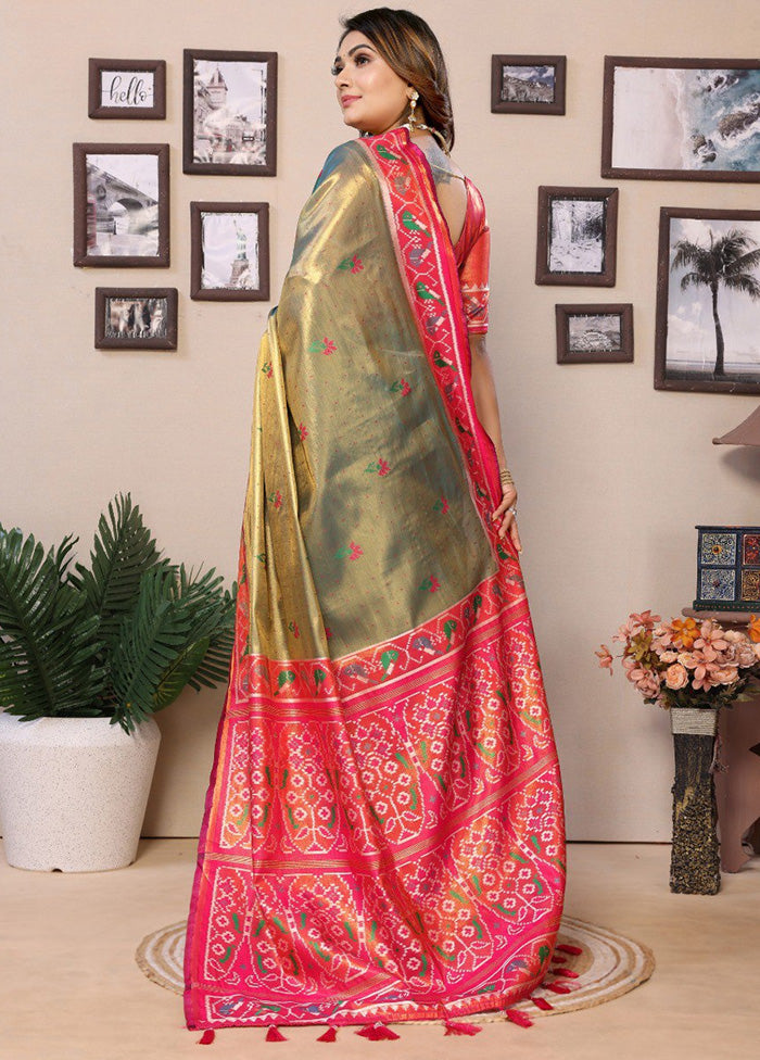 Olive Green Banarasi Silk Saree With Blouse Piece Discount Low Shipping Fee