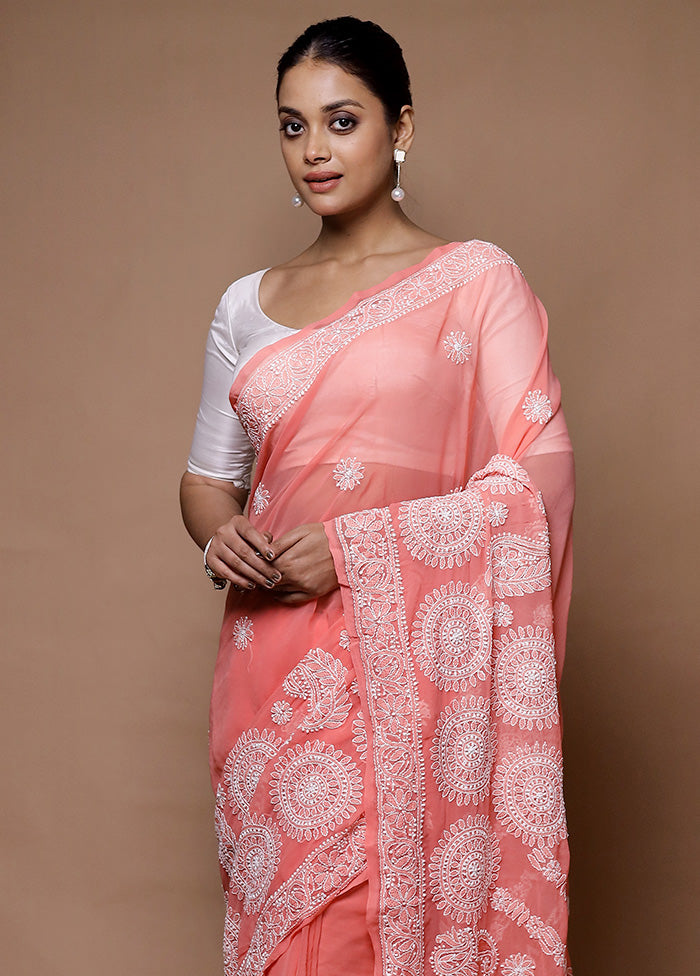 Pink Handloom Pure Cotton Saree With Blouse Piece Cheap Sale Cheap