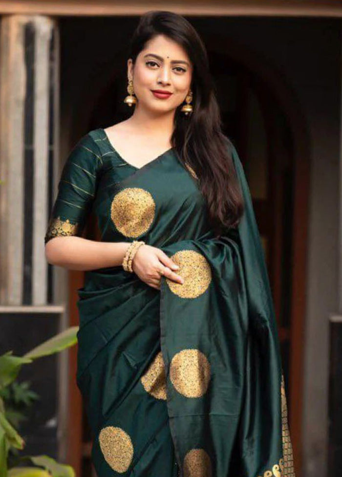 Green Banarasi Silk Saree With Blouse Piece Cheap Store