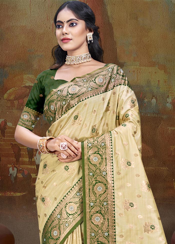 Beige Dupion Silk Saree With Blouse Piece Discount Footlocker Pictures