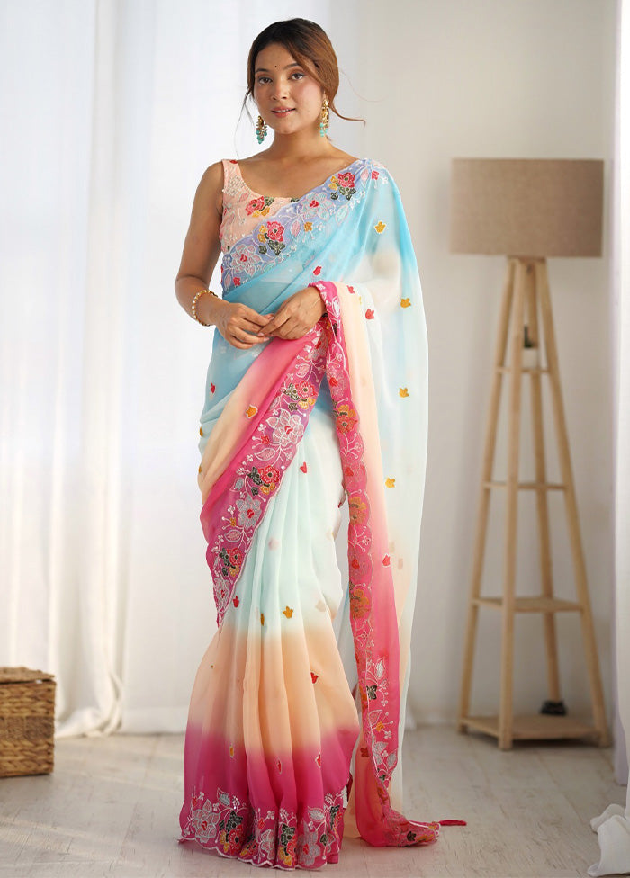 Sky Blue Georgette Saree With Blouse Piece Buy Cheap Comfortable