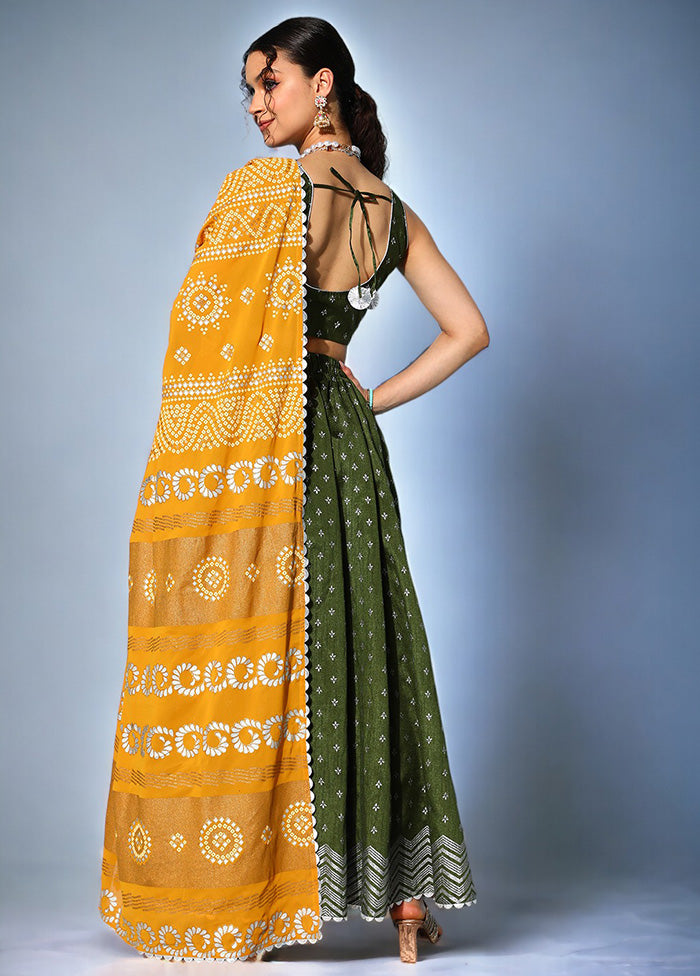 Dark Green Silk Readymade Lehenga With Dupatta Real Sale Online