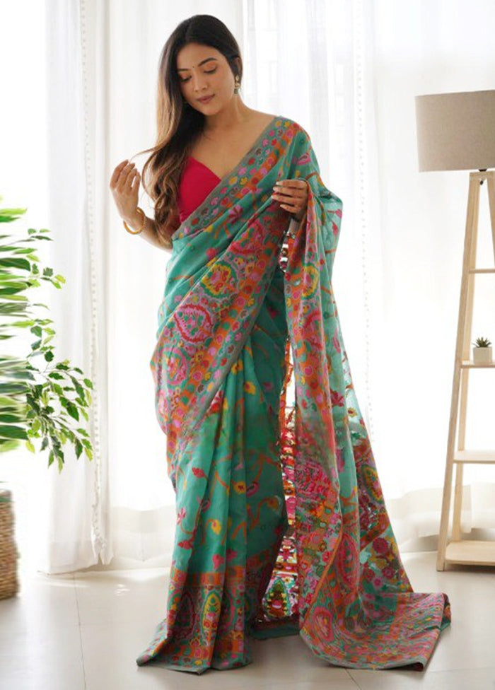 Multicolor Banarasi Silk Saree With Blouse Piece Perfect