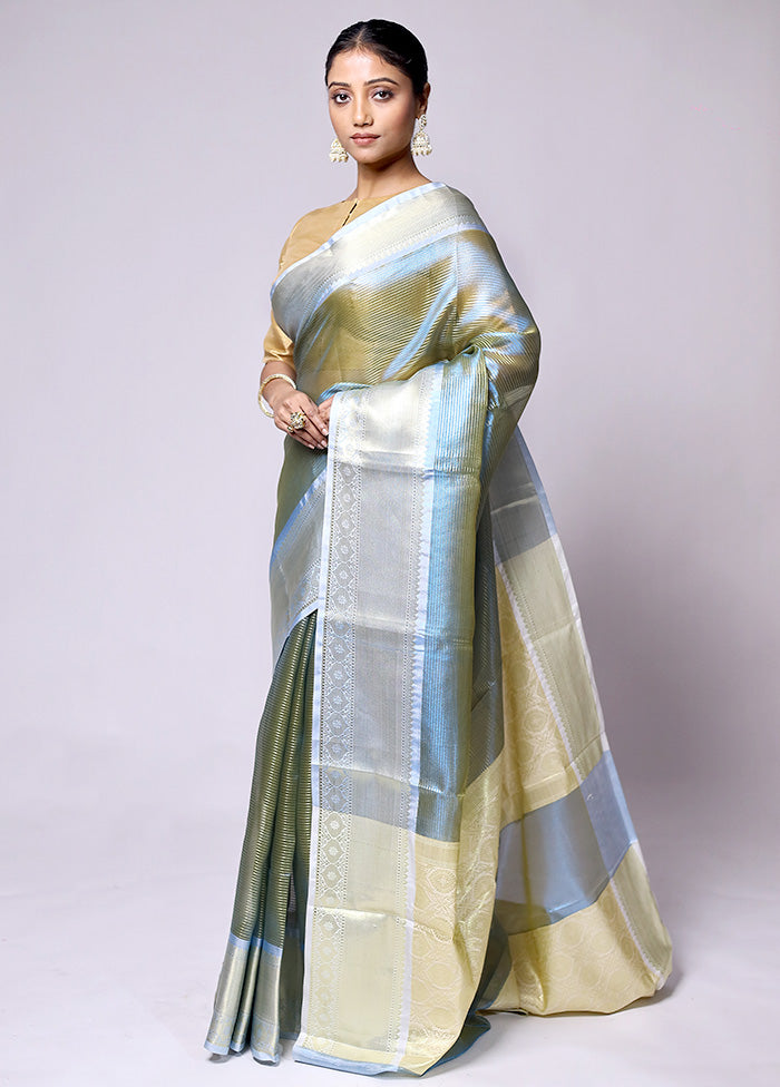 Green Tissue Silk Saree With Blouse Piece Clearance Big Sale