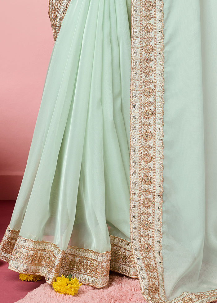 Sea Green Organza Saree With Blouse Piece Discount Nicekicks