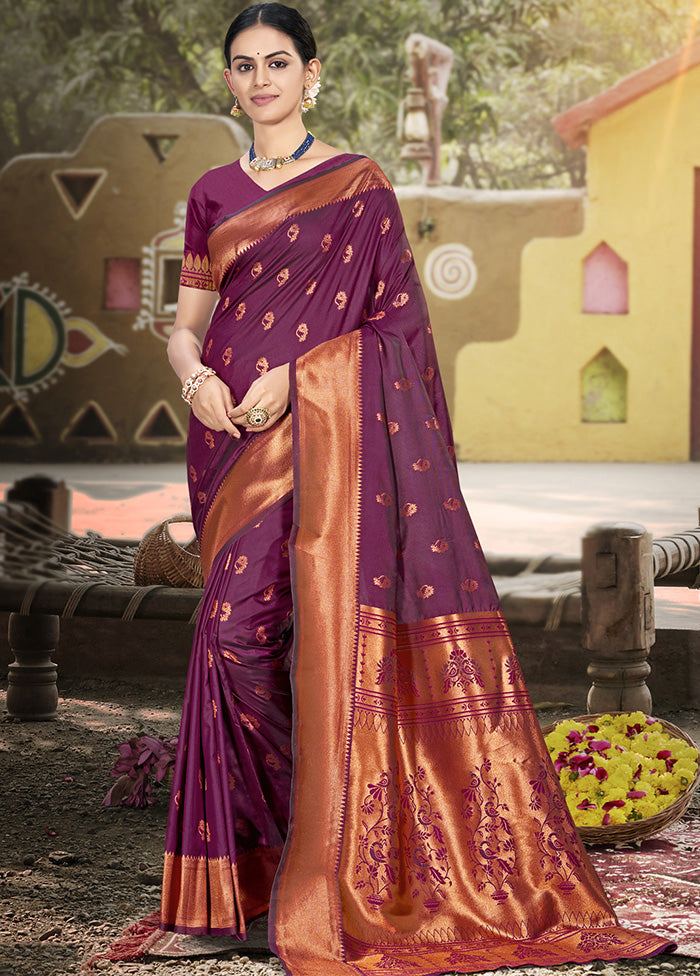 Purple Spun Silk Saree With Blouse Piece Release Dates Authentic