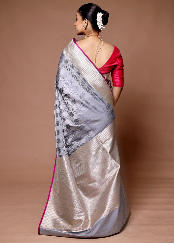 Grey Katan Silk Saree With Blouse Piece Buy Authentic Online