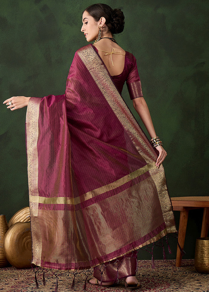 Magenta Organza Saree With Blouse Piece Sale With Mastercard