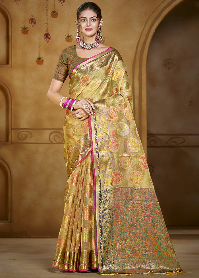 Olive Green Organza Saree With Blouse Piece Clearance Best Seller