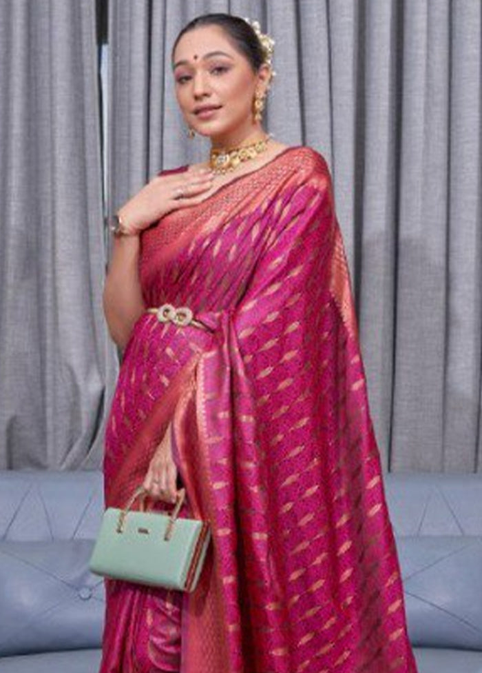 Pink Banarasi Silk Saree With Blouse Piece Discount Get To Buy