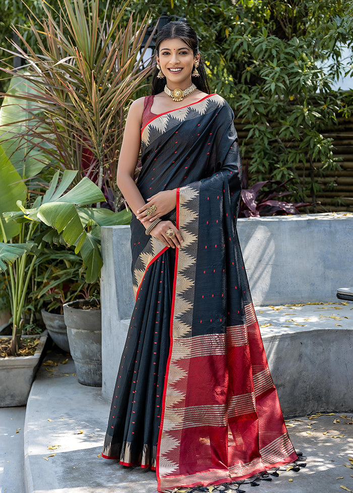 Black Tussar Silk Saree With Blouse Piece Geniue Stockist Cheap Online