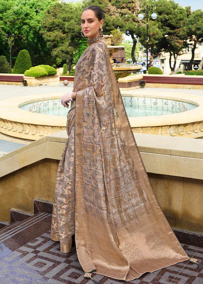 Grey Spun Silk Saree With Blouse Piece Visa Payment For Sale