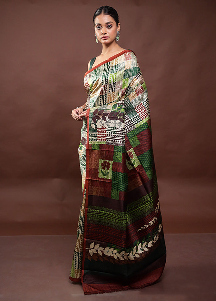 Multicolor Printed Pure Silk Saree Without Blouse Piece With Mastercard Online