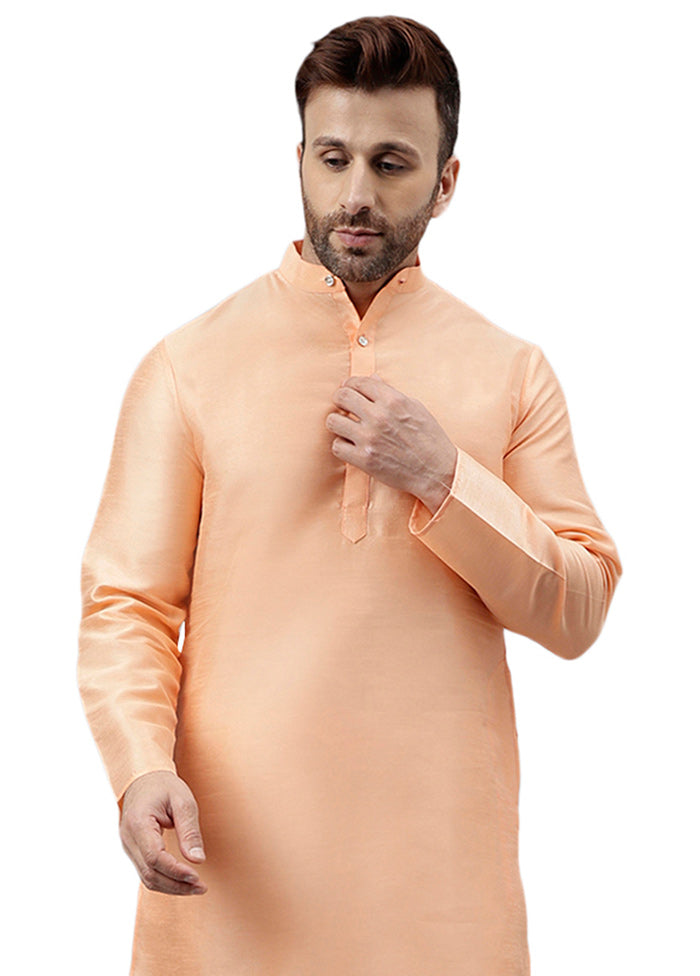 Light Peach Dupion Silk Solid Kurta Marketable Cheap Pice