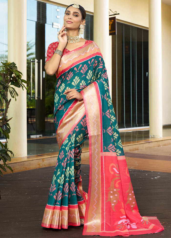 Rama Crepe Silk Saree With Blouse Piece Newest For Sale