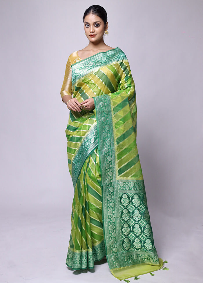 Green Organza Saree With Blouse Piece Free Shipping 100% Guaranteed