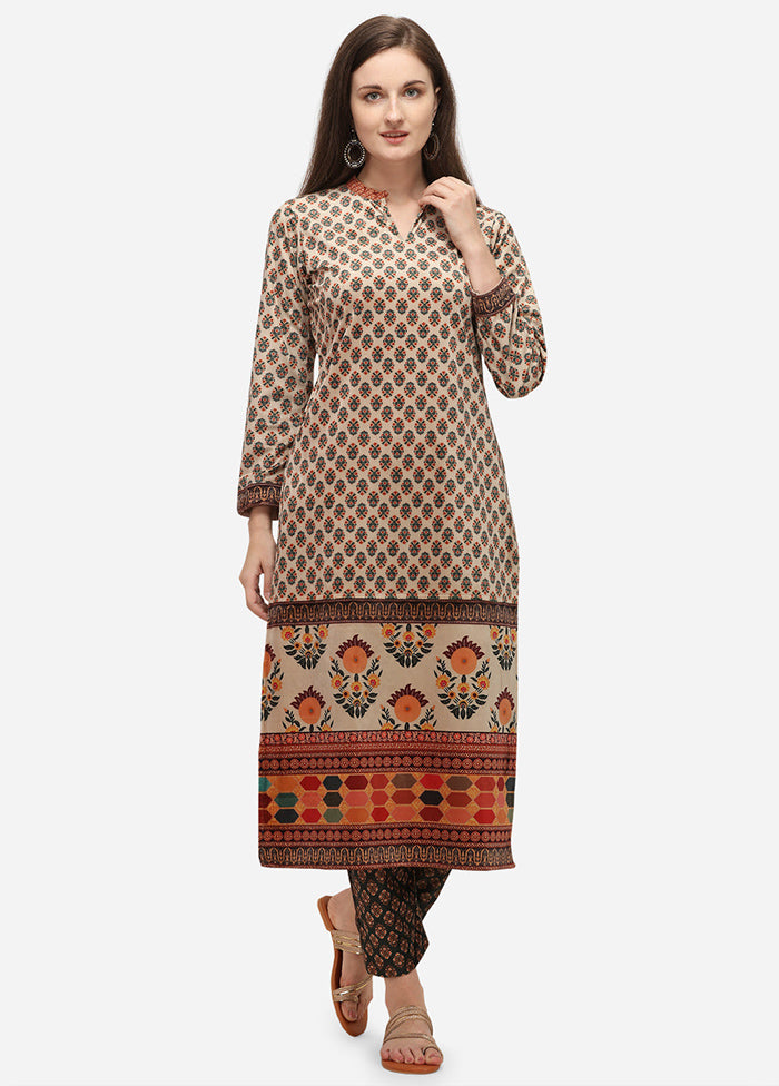 2 Pc Beige Readymade Velvet Kurti Set Great Deals Cheap Pice