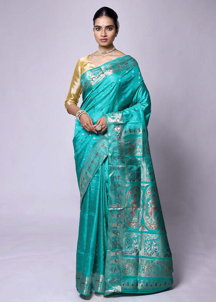 Green Handloom Baluchari Pure Silk Saree With Blouse Piece Discount Online Online