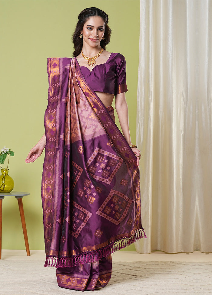 Wine Banarasi Silk Saree With Blouse Piece Browse Cheap Online