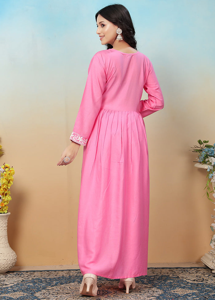 2 Pc Pink Readymade Rayon Long Kurti Set Low Pice Fee Shipping Sale Online