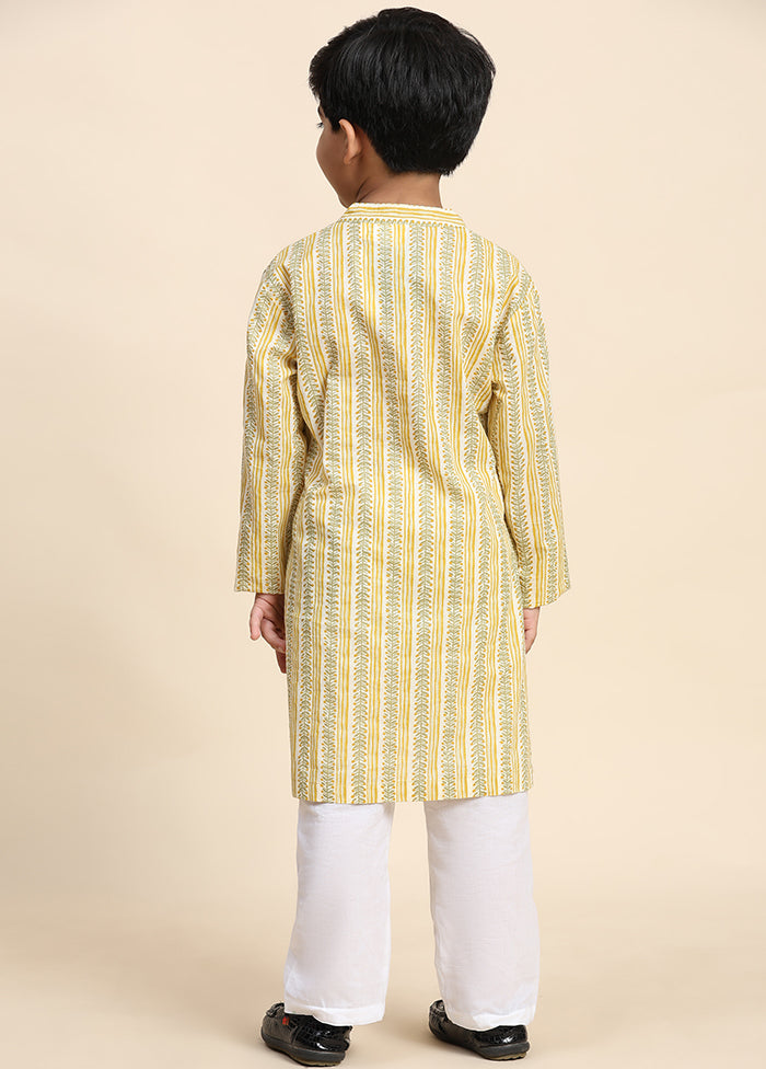 Yellow Cotton Full Sleeves Collar Neckshape Kurta Pajama Set Free Shipping 2025