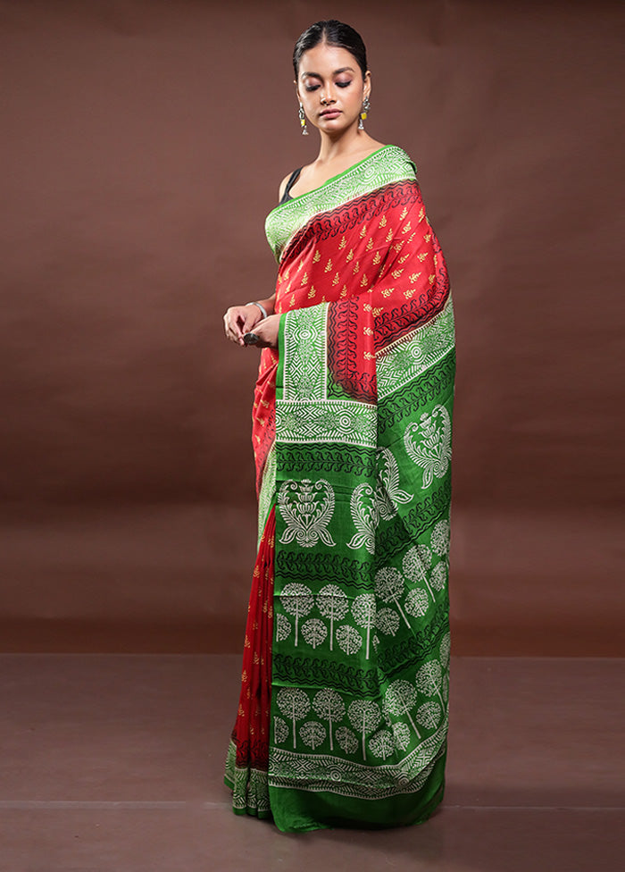 Red Printed Pure Silk Saree Without Blouse Piece Buy Cheap Sast