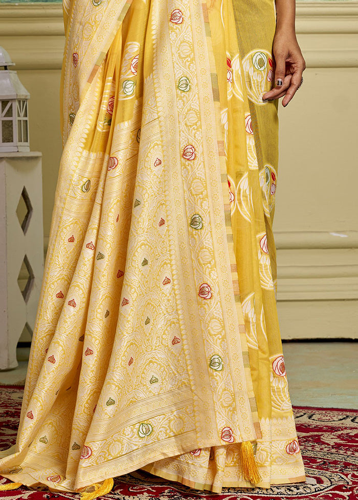 Yellow Cotton Saree With Blouse Piece Deals Online