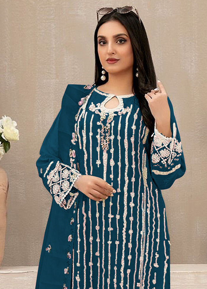 3 Pc Aqua Semi Stitched Georgette Suit Set Nicekicks Online