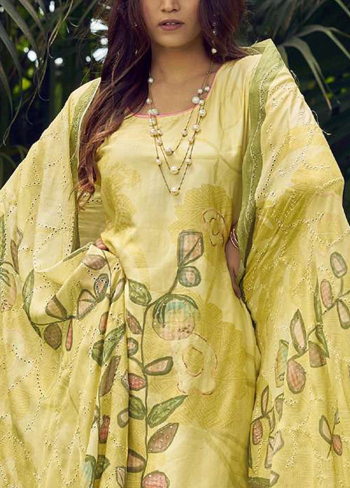 3 Pc Yellow Semi Stitched Silk Dupatta Suit Set Outlet Popular