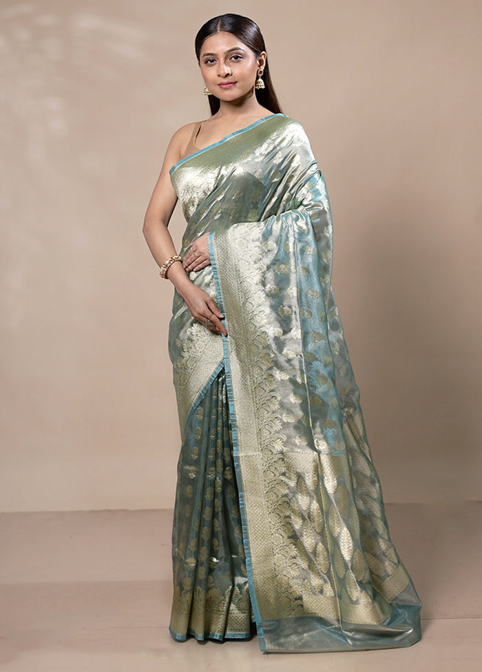 Green Tissue Silk Saree With Blouse Piece Inexpensive Cheap Online