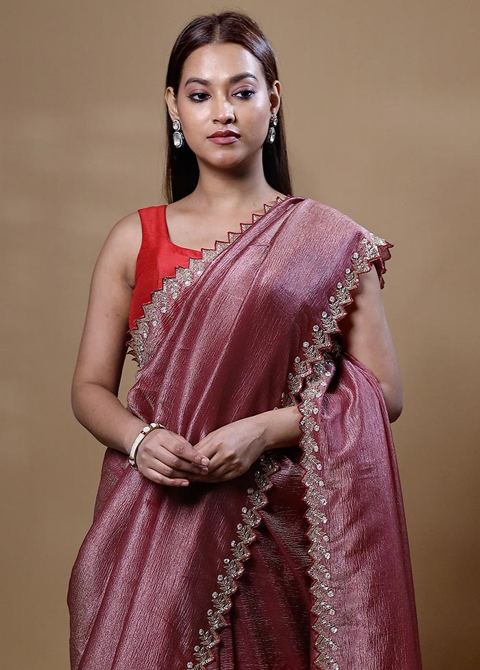 Peach Crushed Tissue Silk Saree With Blouse Piece In China Cheap Pice