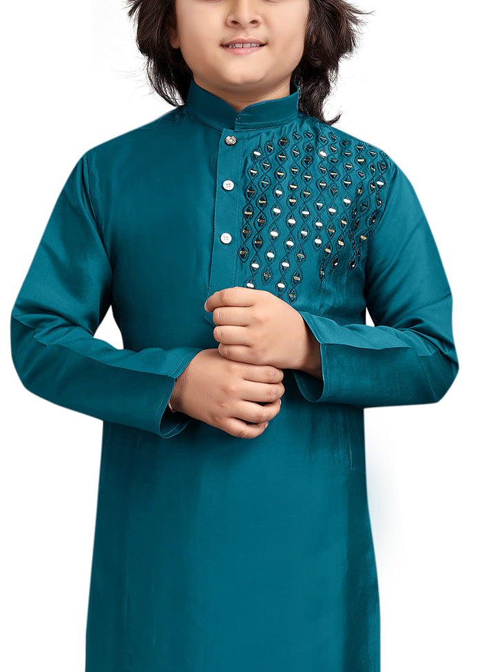 Teal Viscose Kurta Pajama Set How Much Sale Online