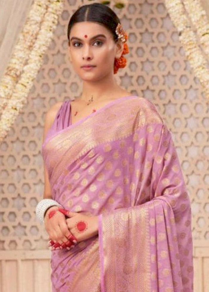 Pink Banarasi Silk Saree With Blouse Piece Outlet Recommend