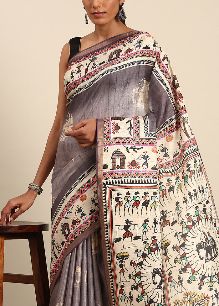 Grey Cotton Saree With Blouse Piece Low Cost Online