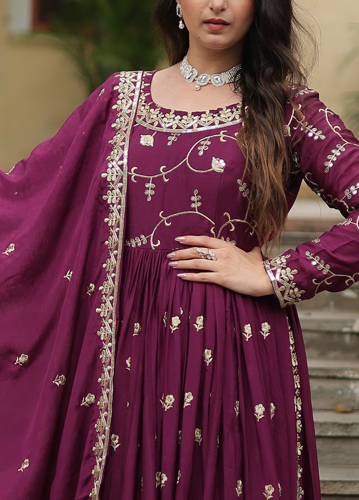 3 Pc Wine Readymade Silk Suit Set For Sale Online