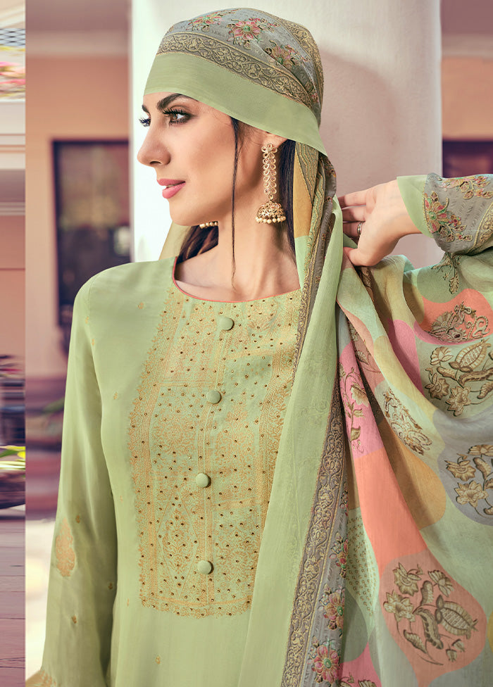 3 Pc Green Unstitched Pure Silk Suit Set Outlet Sast