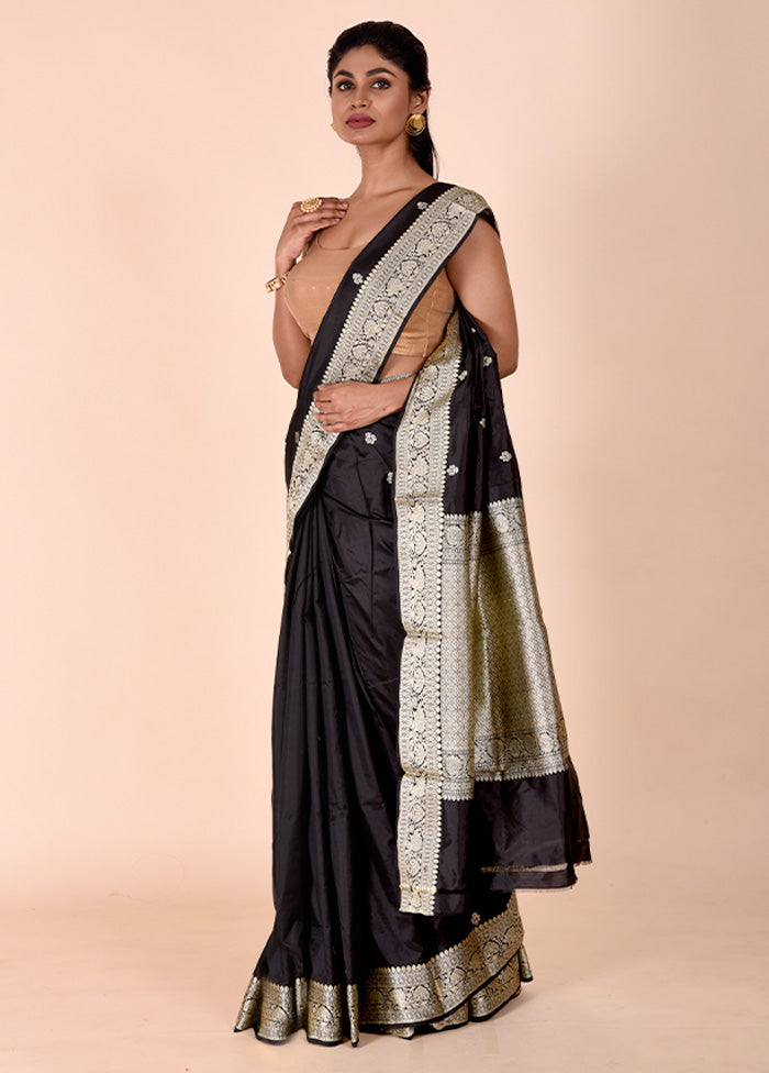 Black Handloom Katan Pure Silk Saree With Blouse Piece Outlet Fashion Style