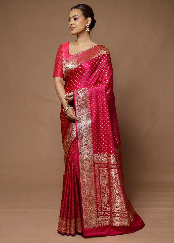 Pink Banarasi Silk Saree With Blouse Piece Buy Cheap Best Place