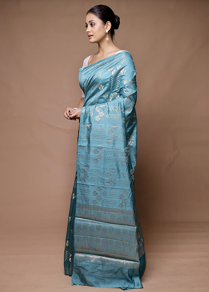 Blue Dupion Silk Saree With Blouse Piece Free Shipping Release Dates