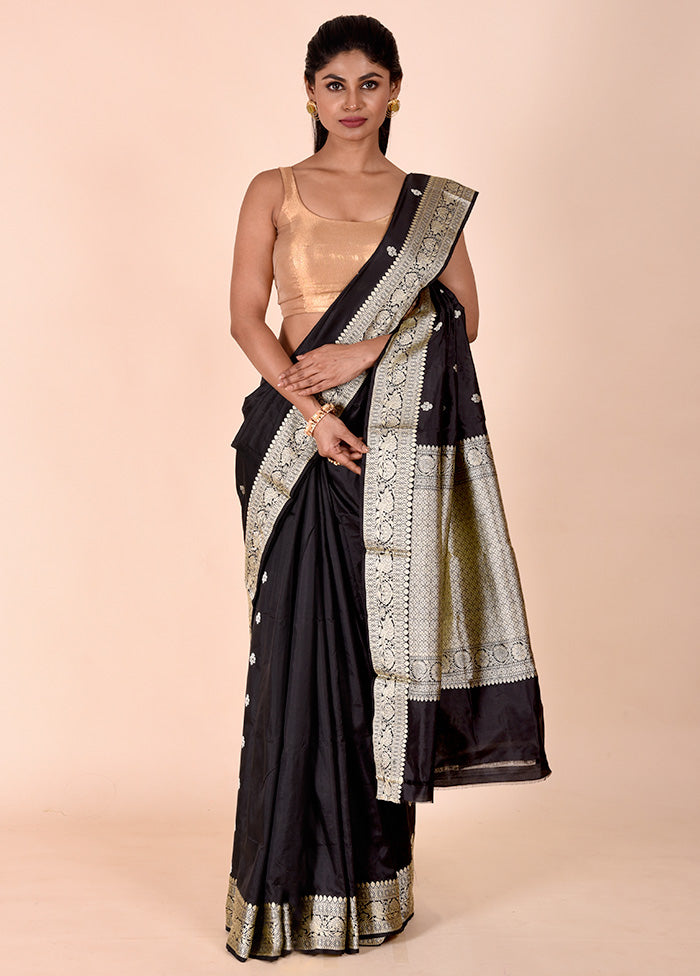 Black Handloom Katan Pure Silk Saree With Blouse Piece Outlet Fashion Style